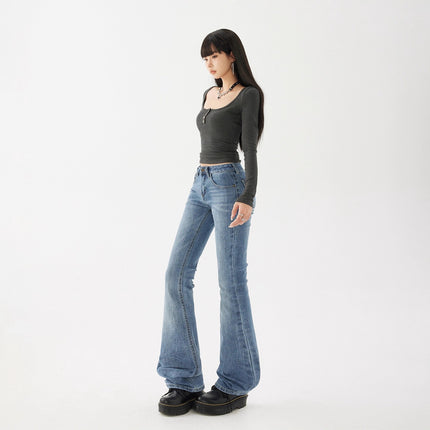 2025 American Retro Low-Waist Hot Girl Flared Pants Slim Fit Slightly Stretchy Jeans Women's New Style & Long Pants