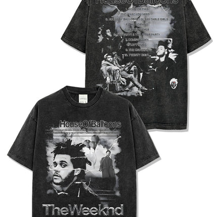 Cross-border American hip-hop potted brother The Weeknd printed short sleeve t-shirt loose crew neck hooded sweater wholesale