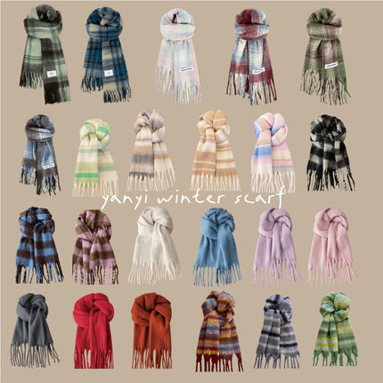 Imitation Cashmere Autumn and Winter Scarf Collection Plaid Scarf Women's Winter Thickeneded Warm Shawl Pure Color Student Scarf Cross-Border