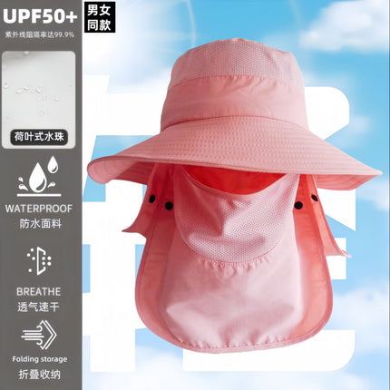 Cross-Border Men's Outdoor Mountaineering Sun Protection Hat with Face Mask, Large Brim Fisherman's Hat, Women's Summer Waterproof Neck Protection Sun Hat