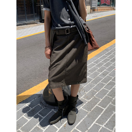 Neihe Vintage Straight Mid-Length Leather Skirt for Women, Autumn New Style Skirt Cm255073