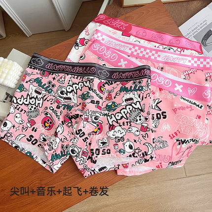Trendy Brand Pink Men's Underwear Cotton Four-Corner Boys Cartoon Cute Fierce Men's Pink Boyfriend Bagged Cotton Shorts