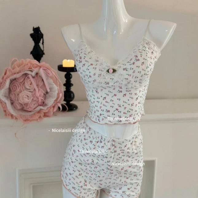 Beautiful sexy hot girl floral lace strap jumpsuit women's early spring design feeling slim base top