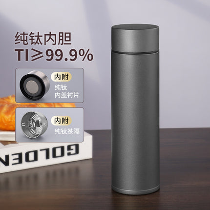 Pure titanium thermos cup business straight cup office tea separation cup with tea leakage stuffy bubble cup frosted titanium cup health