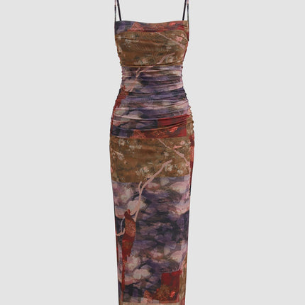 2025 European and American Amazon Backless Vest A-Line Mini Dress Printed Dress