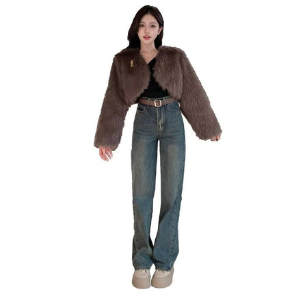 Cement Grey High Waist Loose Wide Leg Jeans Women's Spring 2025 New Slimming All-match Straight Tube Floor Long Pants