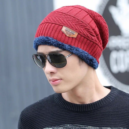 Winter Hat Two-Piece Set for Men and Women, Warm Knitted Woolen Hat with Fleece Lining, Cycling Cold-Proof Neck Warmer, Men's Cotton Hat Set