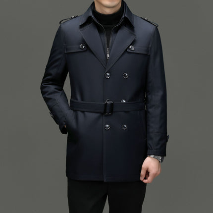 Men's Winter Autumn Warm Windbreaker Removable Liner Solid Color Light Business Casual One Clothes Two Wear Lapel Jacket Coat