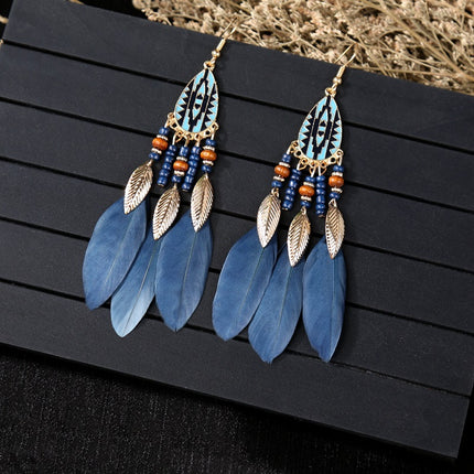 Cross-Border Feather Tassel Earrings, High-End Bohemian Style Earrings, Hot-Selling Earrings for Women in Scenic Spots