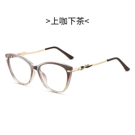 Cross-border New TR90 Fashion Anti-blue Glasses Frame Cat's Eye Women's Myopia Optical Flat Lens
