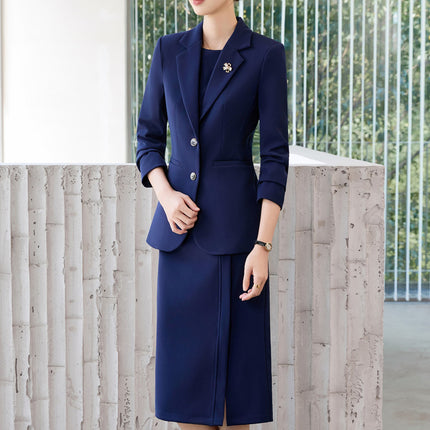 Ol Commuter Suit Dress for Women in Autum, High-End Waist Slimming Look, Light and Mature Workplace Large Size No-Iron Business Formal Wear