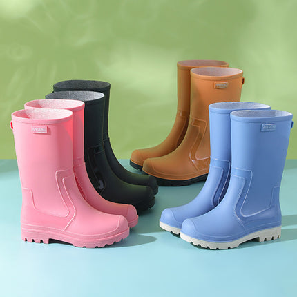 Urban Fashion Mid-Calf Khaki Brown Women's Rain Boots Trendy Water Boots Slip-On Black Women's Water Shoes Japanese Style Outdoor Rubber Shoes for Women
