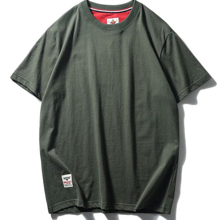 Simple trend 220 grams of technology sanding heavy industry wash cotton solid color round neck pullover base shirt lovers short sleeve