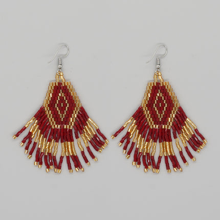 Cross-border Bohemian Ethnic Retro Earrings MGB Rice Beads Diamond Tassel Hand-woven Women's Earrings