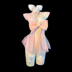 Delicate pink + white bow socks / S