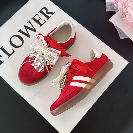 Women's Casual Sneakers in Stock for Spring and Summer, New Flat Color-Blocked Round-Toe Lace-Up Student Casual Sports Shoes