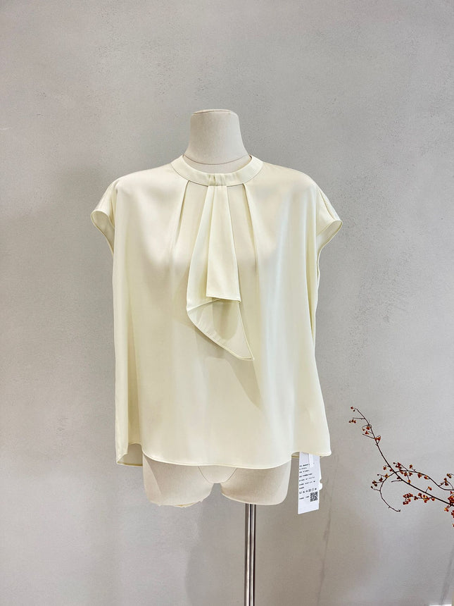 Silk Short-Sleeved Shirt for Women 2026 Spring and Summer New Style Solid Color Ribbon Top for Inner Wear and Outer Wear Elastic Double Georgette Silk Top