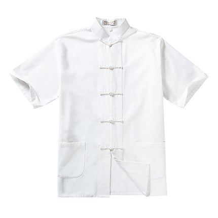 Shirt Men's Summer Old Coarse Cloth Short-sleeved Shirt Chinese Clothing Retro Chinese Style Casualty Han Clothing for Young Men