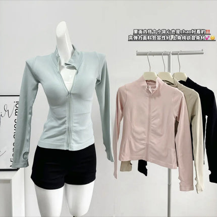 Sports Coat Women's Stand Collar Zipper Long Sleeve Gym Tight Running Quick-Drying Clothing Slim Yoga Clothing Top
