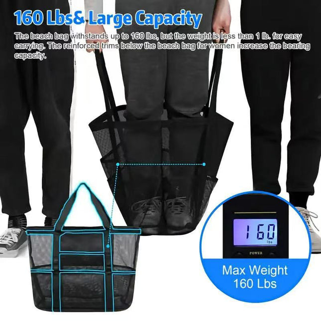 Beach Bag Shoulder Bag Mesh Beach Bag 8-Pocket Bathroom Bag Toy Storage Bag Large Capacity Mesh Cut Out Bag
