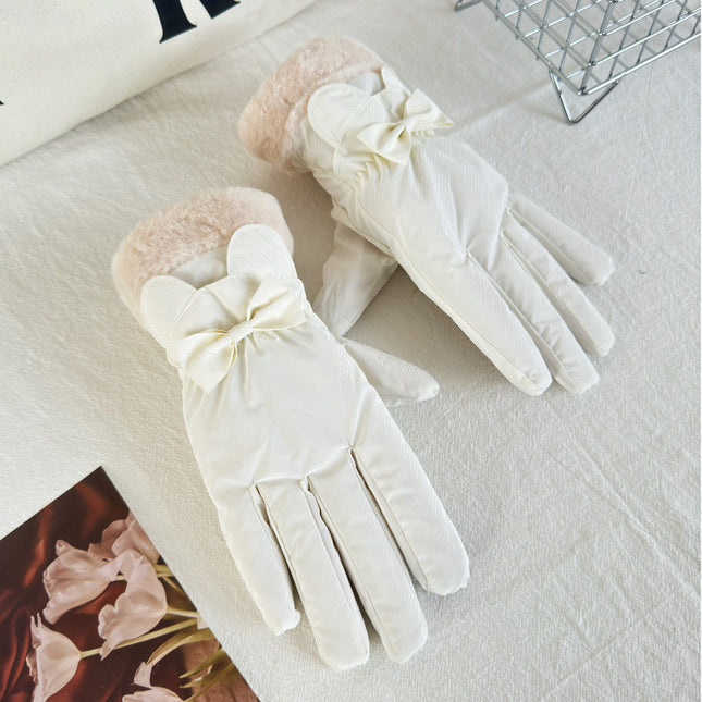 Women's Winter Outdoor Cycling Gloves Fleece-Lined to Heattech Electric Vehicle Waterproof Touch Screen Cute Cotton Gloves Windproof Skiing