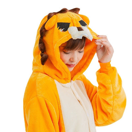 Factory mixed wholesale flannel animal one-piece pajamas cartoon men and women adult couples home clothes lion toilet version