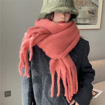 Solid Color Thickened and Extended Scarf for Women, 2026 Autumn and Winter New Korean Style, Versatile Winter Shawl for Students, Pink