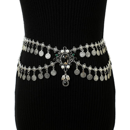 New alloy vintage tassel coins belly dance waist chain ladies gorgeous jewelry daily wear factory direct sales