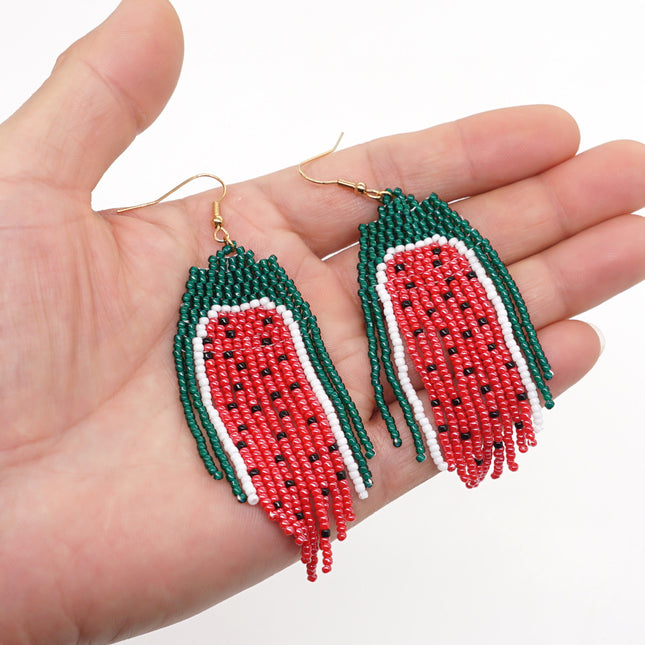 Summer Explosions Golden Ear Hook Rice Bead Earrings Light Luxury High-end Watermelon Color Matching Earrings Women's Elegant Earrings Stall