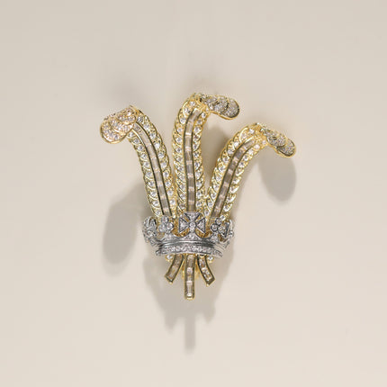 Western European-Style Vintage Jewelry, Duchess of Windsor Feather Iris Flower Full Diamond Crown Brooch
