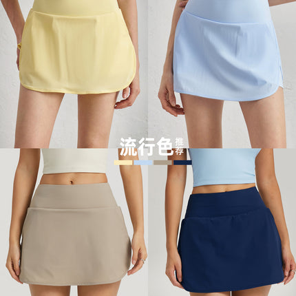 Yoga Short Skirt Sports Fitness Tennis Badminton Short Skirt Women's Back Waist Pocket Fake Two-Piece Anti-Exposure Yoga Skirt