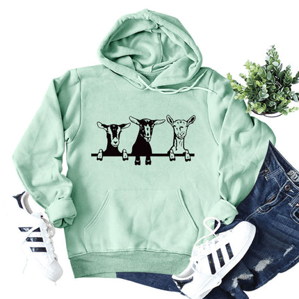 Amazon independent station wish European and American fashion sheep printing loose autumn and winter long sleeve large size hooded women's wholesale