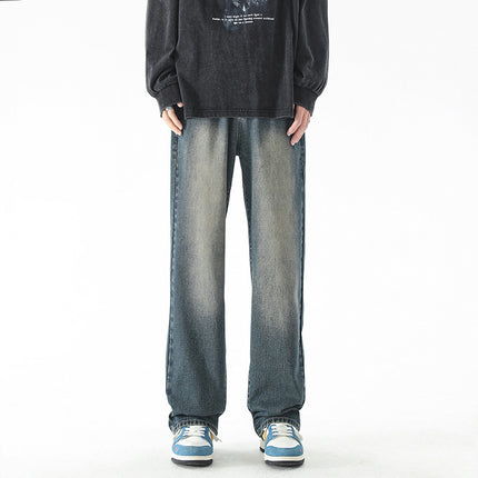 LKTM Men's# Retro American Nostalgic Retro Green Jeans Men's Straight Loose Pendant Casual High Street Pants