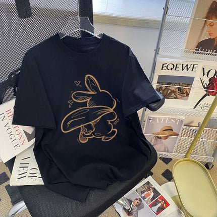 Cross-border Women's 2025 Summer New Cotton Short-sleeved T-shirt Women's Korean-style Fashionable Loose All-match Fashionable Brand Top for Women