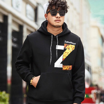 Large size fat brother fat guy plus fat plus size printed 400kg jacket T-shirt with velvet hoodie sweater men's winter