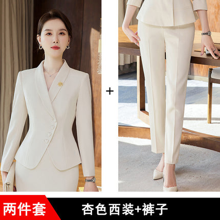 apricot Suit suit Female 2024 Spring and Autumn Hotel Beauty Salon Jewelry Store Front Desk Reception Professional Temperament Work Clothes