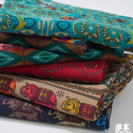 Hemp Cotton Digital Printed Fabric Yunnan Lijiang Retro Bohemian Fabric Hotel Pillow Bar Tablecloth