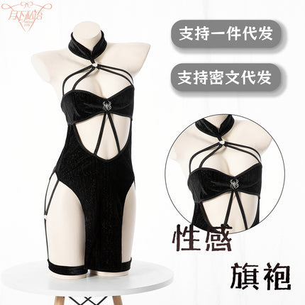 New sexy lingerie sexy COS shiny cheongsam hot hollow split role play uniform temptation suit