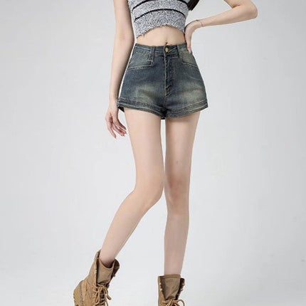 High Waist Denim Shorts Women's 2025 New Summer Thin Outer Wear Tight Stretch A- Short Hot Hot Pants
