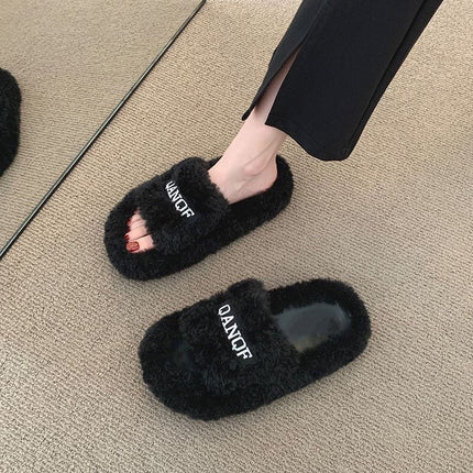 Outfit Winter Home Thickened Warm Household Moon Shoes Autumn and Winter Fluffy Cotton Slippers Women's Cross Belt Fashion