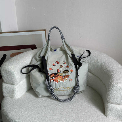 ball chain Japanese high quality eco-friendly shopping bag embroidered hand canvas bag nylon shopping bag