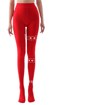 Red leggings women's wedding bride Autumn and Winter plus size fleece-lined thickened birth year chubby girl stockings pantyhose outer wear