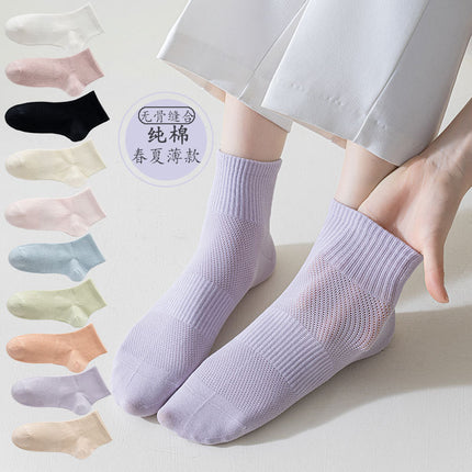 Spring and summer Women's Mid-tube mesh cotton socks antibacterial deodorant breathable waist socks summer thin sports boneless socks