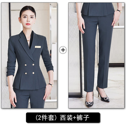 Autumn and Winter Professional Small Suit Suit, Feminine Formal Suit Two-Piece Suit, Beautician Front Desk Work Clothes