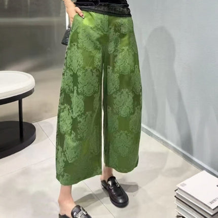 Fortune Pants New Chinese Style Embossed Jacquard Pearlescent Casual Pants Retro Elegant Temperament Versatile Straight Wide Leg Pants for Women