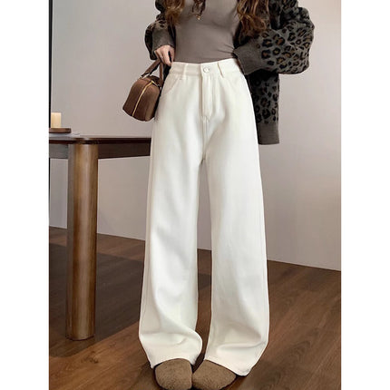 Pear-Shaped Figure White Narrow Straight Jeans Women's Spring Small Casual Loose Slimming Wide-Leg Pants
