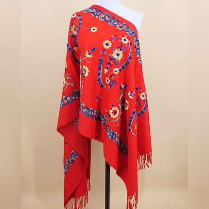 Ethnic Style Border Cashew Embroider Flower 300g Scarf Imitation Cashmere Gift Shawl Travel Cloak Warm Shawl