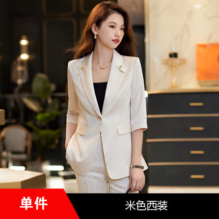 Seven-point Sleeve Green Suit Jacket Women's Spring and Summer Slim-fit Slimming Temperament Goddess Fan Dress Business Suit suit