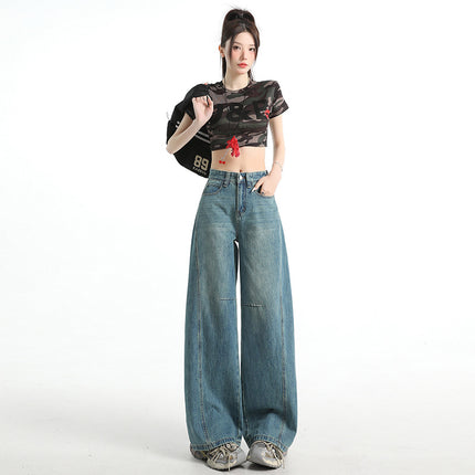 Vintage Machete Wide Leg Jeans Women's 2025 Summer New Style Straight Loose High Waist Slimming Sickle Mop Pants