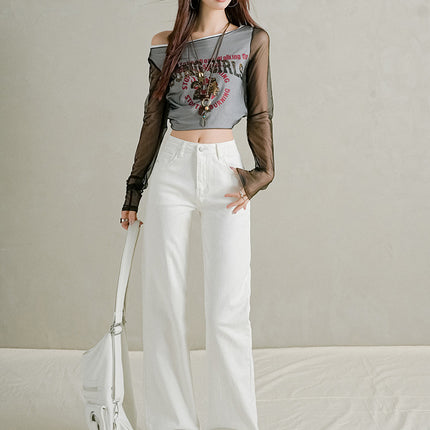 White Three-Proof Straight Jeans for Women 2025 Autum New Wide High Waist Slim Elastic Wide Leg Casual Pants